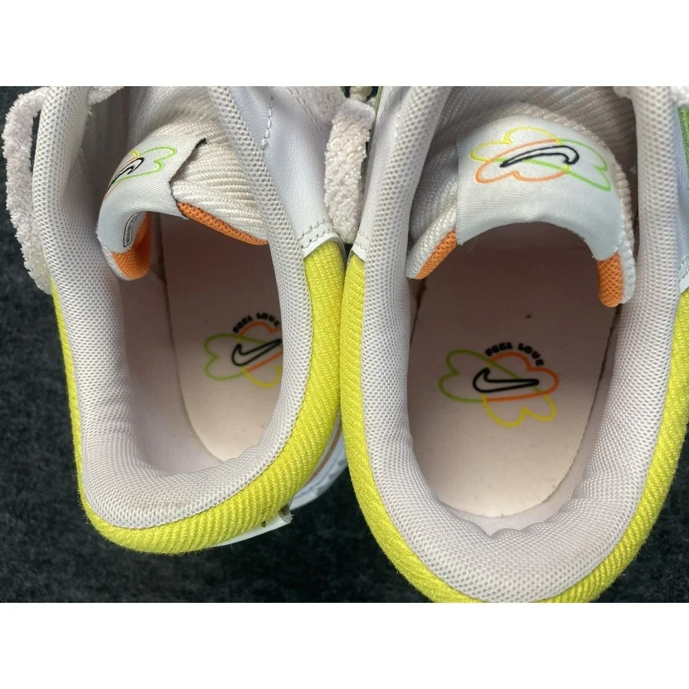 Nike White Sneakers with Lime Green Swoosh and Yellow Collar